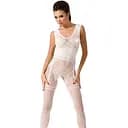 Бодистокинг Passion BS052 комбинезон имитация корсета с подтяжками чулок и трусиков S/M/L white