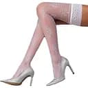 Чулки Passion ST119 белые на ажурной силиконовой резинке с цветочным декором и люрексовой нитью 5