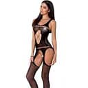 Бодистокинг Passion BS057 комбинезон имитация чулок и пояса S/M/L black