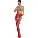 Эротические колготки-бодистокинг Passion ECO S002 red с доступом геометрическое плетение One size