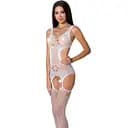 Бодістокінг Passion BS066 комбінезон імітація панчохи та пояси S/M/L white