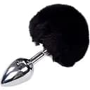 Металлическая анальная пробка Кроличий хвостик Alive Fluffy Plug M Black диаметр 3.4 см