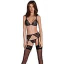 Комплект з відкритим доступом Passion DELIENA Set L/XL black ліф стрінги пояс для панчох