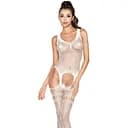 Бодістокінг Passion BS038 комбінезон імітація панчохи та пояси S/M/L white