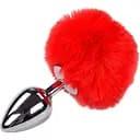 Металлическая анальная пробка Кроличий хвостик Alive Fluffy Plug L Red диаметр 3.9 см