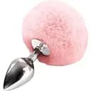 Металева анальна пробка М Art of Sex Metal Butt plug Rabbit Tail Ніжно-рожева