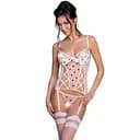 Корсет із підв'язками + стрінги Passion LOVELIA CORSet white L/XL