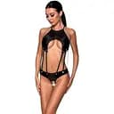 Боді з відкритим доступом Passion TASMINA Body XXL/XXXL black екошкіра шнурівки ажурні мережива