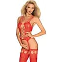 Бодістокінг Obsessive Bodystocking G313 red шнурівка геометричний декор S/M/L