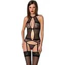 Корсет з пажами Passion Satara CORSet L/XL black стрінги мереживо застібки спереду та ззаду