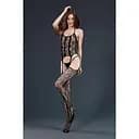 Бодістокінг з доступом Moonlight Model 08 Black імітація корсета та панчіх на підв'язках One size