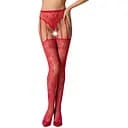 Эротические колготки-бодистокинг Passion S016 red имитация ажурных с доступом трусиков и чулок S/M/L