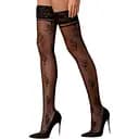 Панчохи Passion ST119 чорні на ажурній силіконовій гумці з квітковим декором та люрексовою ниткою 1/2