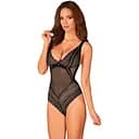Кружевное боди с декольте Obsessive Estiqua teddy черное широкие лямки M/L
