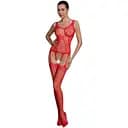 Бодістокінг Passion ECO BS007 з доступом силуетний малюнок імітація підв'язок S/M/L red