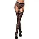Эротические колготки-бодистокинг Passion S003 black имитация кружевных чулок и трусиков S/M/L