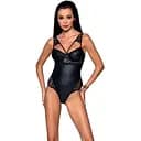 Боді з еко-шкіри та мережива Passion Loona Body black L/XL