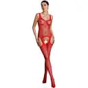 Бодістокінг Passion ECO BS008 з доступом флористичний декор імітація підв'язок S/M/L red