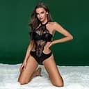 Боді JSY Естель з тканини під шкіру та квіткового мережива One size