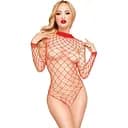 Боді Penthouse Scandalous Red велика сітка високий комір довгі рукави XL