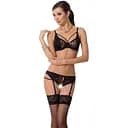 Комплект білизни Passion PAULINE Set black: стрепи: ліф L/XL