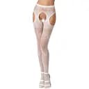 Эротические колготки-бодистокинг Passion S022 white имитация цветочных чулочков и пояса для чулок S/M/L