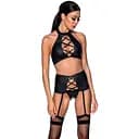 Комплект із еко-шкіри з імітацією шнурівки Passion Nancy Set black L/XL