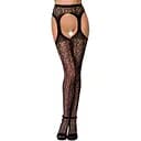 Еротичні колготки-бодістокінг Passion S014 black імітація панчох у сіточку та пояси S/M/L