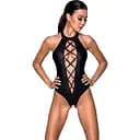 Боди из эко-кожи с имитацией шнуровки и открытым доступом Passion Nancy Body black L/XL