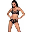 Комплект з еко-шкіри: бюстгальтер та трусики з перфорацією Passion Tamaris Set black L/XL