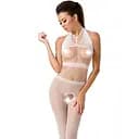 Бодістокінг Passion BS048 комбінезон імітація колгот та відкритого топу S/M/L white