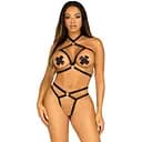 Стрепы-портупея с чокером Leg Avenue Satin elastic harness teddy, One size, Black