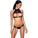 Комплект: відкритий топ та трусики з еко-шкіри з люверсами