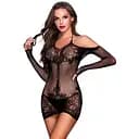 Сукня-сітка JSY 7958 з відкритими плечима довгі рукави флористичний декор стрінги One size