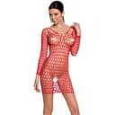 Бодістокінг-сукня з глибоким коміром Passion BS093 red довгі рукави One size