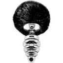 Металлическая анальная пробка Кроличий хвостик Alive Fluffy Twist Plug L Black диаметр 3.8 см