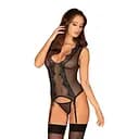 Корсет і стрінги Obsessive Meshlove L/XL чорний