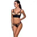 Комплект з еко-шкіри з люверсами та ремінцями Passion Malwia Bikini black L/XL