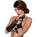 Сітчасті мітенки з мереживом Obsessive Luiza mittens чорні One size