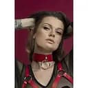 Чокер широкий с кольцом для поводка Feral Feelings - Collar, натуральная кожа, Червоний