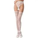 Эротические колготки-бодистокинг Passion S016 white имитация ажурных с доступом трусиков и чулок S/M/L