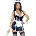 Еротичний костюм Leg Avenue Vinyl Naughty Maid M чорний з білим