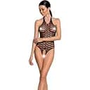 Бодистокинг в крупную сетку Passion BS087 black открытая спина халтер с доступом One size