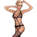 Сітчастий бодістокінг з імітацією топа пояса та панчохи Obsessive Bodystocking N108 чорний комб S/M/L