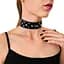 Ошейник из натуральной кожи с заклепками и стразами Art of Sex - Jenna Collar, Черный - миниатюра 1