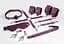 Набір Feral Feelings BDSM Kit 7 Burgundy, наручники, поножі, конектор, маска, паддл, кляп, затискачі - мініатюра 1