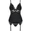 Сатиновий мереживний корсет Obsessive 810-COR-1 Babydoll & Thong L/XL, чорний, корсет, танга - мініатюра 1