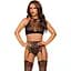 Еротичний комплект Leg Avenue Crop top and garter panty Black, топ, трусики з доступом, панчохи - мініатюра 1