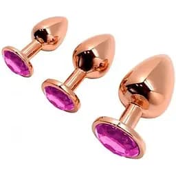 Металева анальна пробка Wooomy Tralalo Rose Gold Metal Plug Magenta S - мініатюра 4