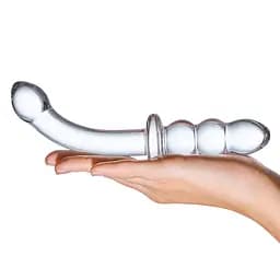Двосторонній фалоімітатор G-Spot Glas Ribbed 20.3 см (прозорий) - мініатюра 4